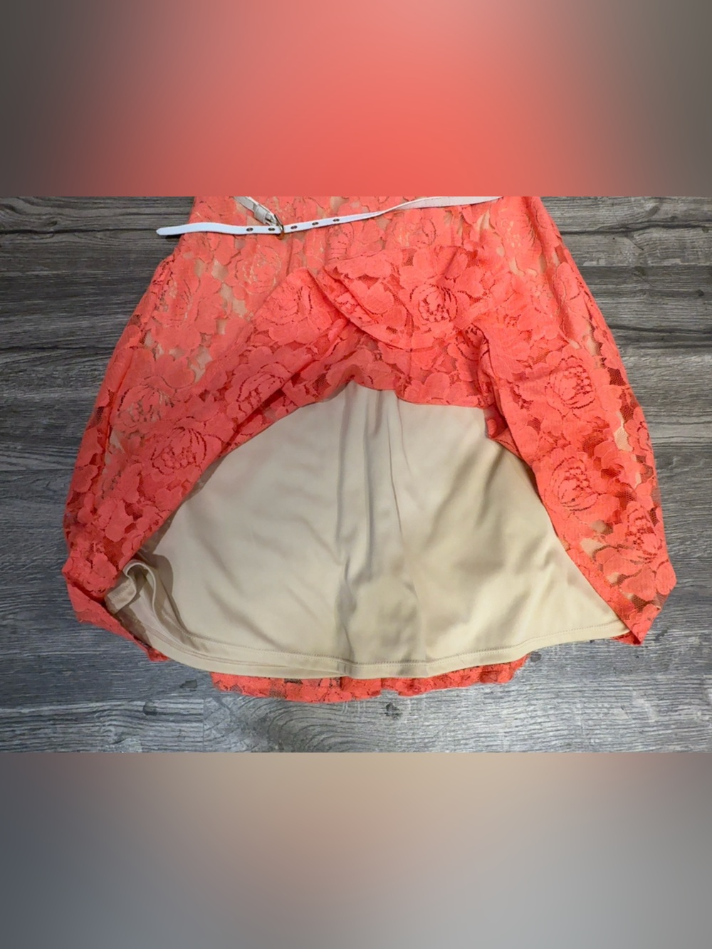J. Taylor NWT Coral Floral Lace Fit & Flare Dress Size 8 Belted - Picture 6 of 11